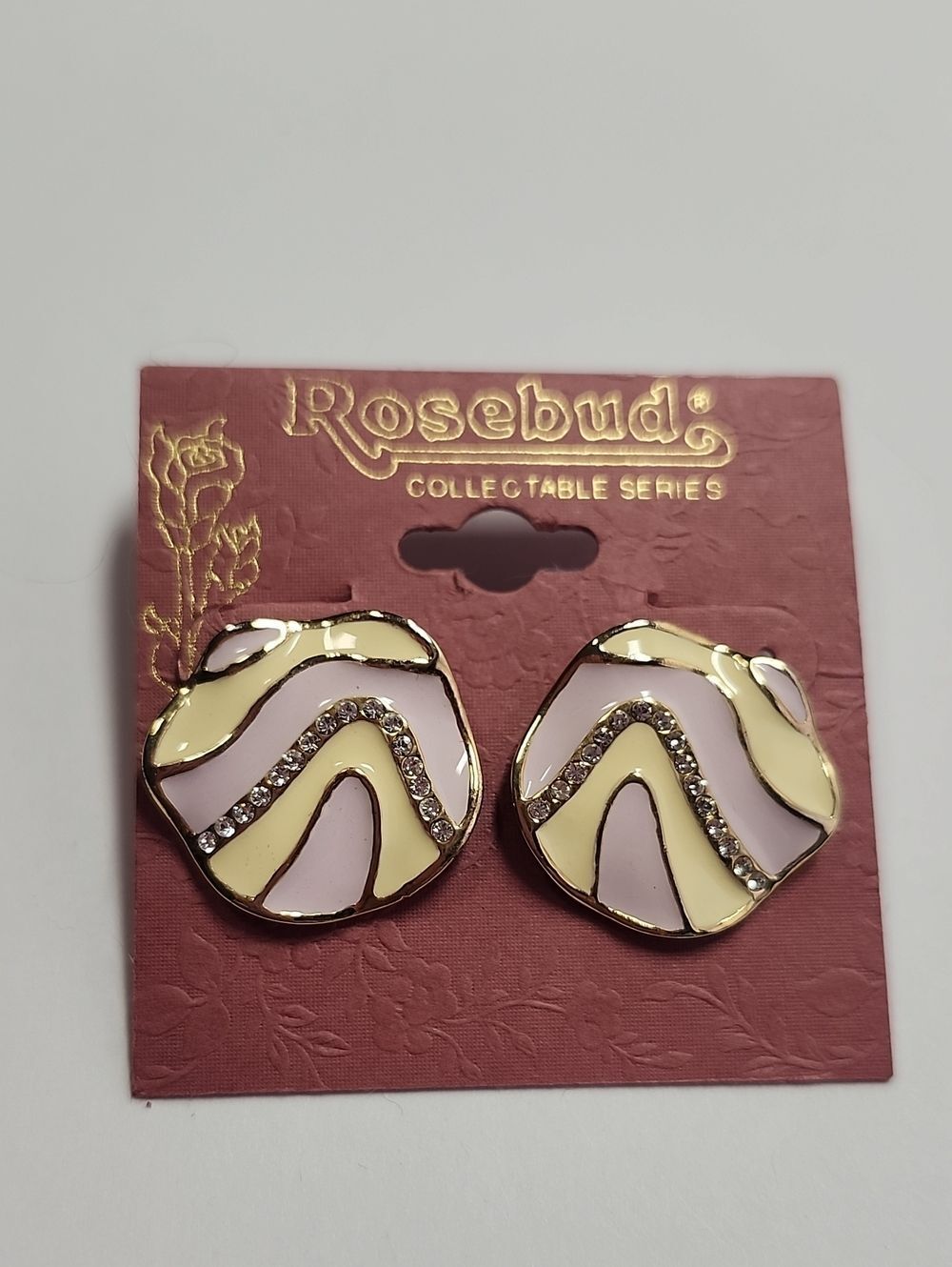 Rosebud Pale Purple and Cream Gold Tone Wave Enamel Stud Earrings